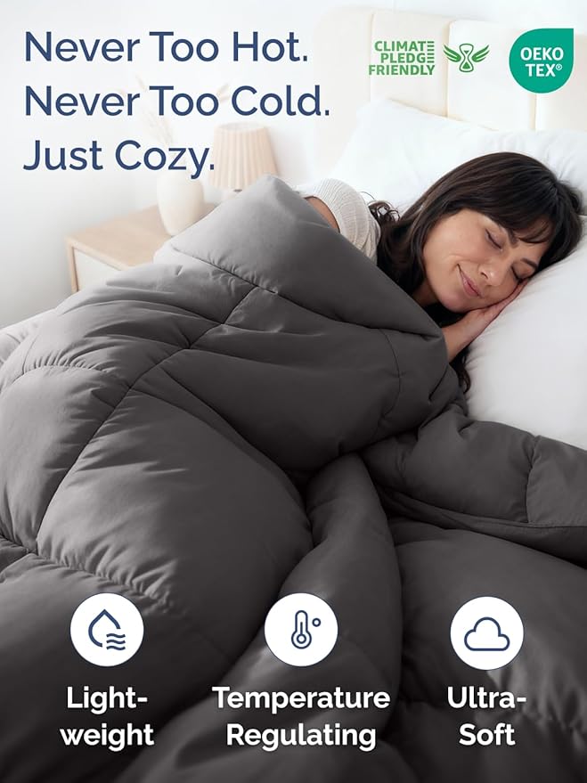 Queen Size, Dark Gray Alternative Down Comforter - Warm, Lightweight, Luxury and Breathable Hotel Quality Bedding Set - All Season Fluffy and Cozy Oversized Cooling Microfiber Duvet Insert Comforter