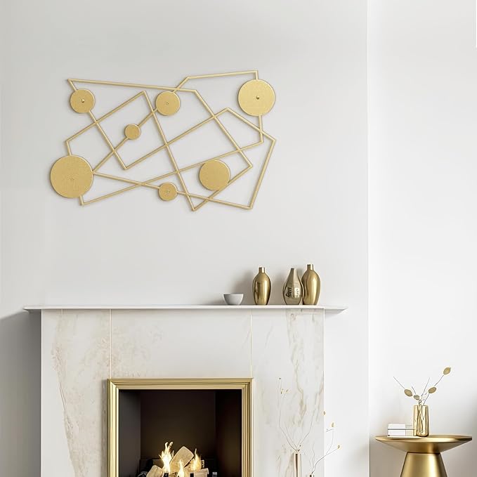 SIGNLEADER Metal Wall Decor Picasso Lines Geometric Minimalist Modern Luxury Wall Sculpture Hangings 3D Statue Home Decoration for Living Room, Bedroom, Bathroom, Kitchen, Fireplace, Office - 24" Gold