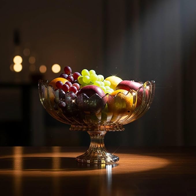 Crystal Glass Oval Pedestal Fruit Bowl, Footed Decorative Bowl for Table Centerpiece, Kitchen Counter Dining Room Tables Decor Centerpiece