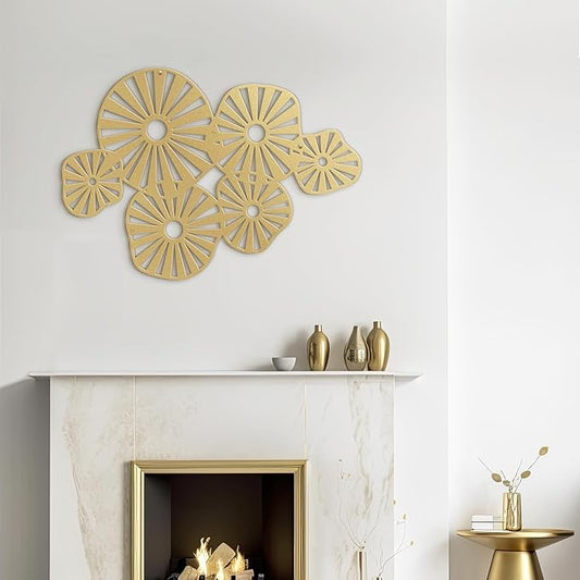 SIGNLEADER Metal Wall Decor Geometric Sunburst Minimalist Modern Abstract Wall Sculpture Hangings Home Decoration for Living Room, Bedroom, Bathroom, Kitchen, Outdoor - 24" Gold