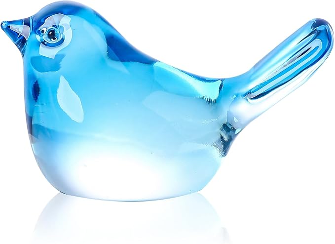 YWHL Handmade Crystal Blue Bird Figurines, Animals Gifts for Birds Lovers Women Men, Art Glass Birds Collectible for Home Decor, Desk Table Home Office Decoration