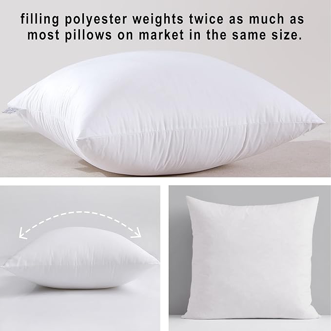 HITO 18x18 Pillow Inserts (Set of 2) - Down Alternative 100% Cotton Cover Decorative Square Throw Pillows White for Couch Bed Sofa
