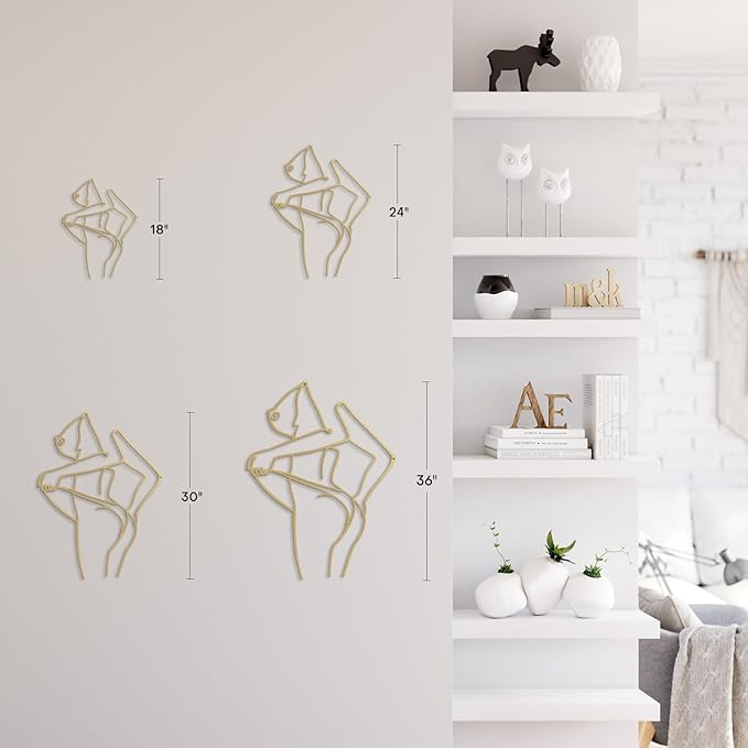 SIGNLEADER Metal Wall Art Decor Woman Body Outline Modern Abstract Wall Sculpture Hangings Home Decoration for Living Room, Bedroom, Bathroom, Kitchen, Outdoor - 18" Gold