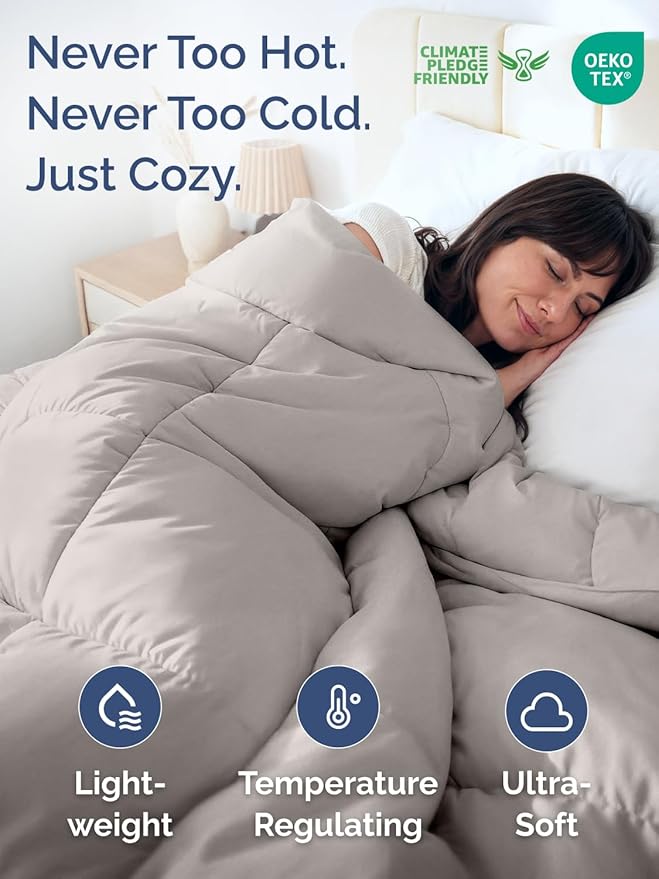 Full Size, Light Gray Alternative Down Comforter - Warm, Lightweight, Luxury and Breathable Hotel Quality Bedding Set - All Season Fluffy and Cozy Oversized Cooling Microfiber Duvet Insert Comforter