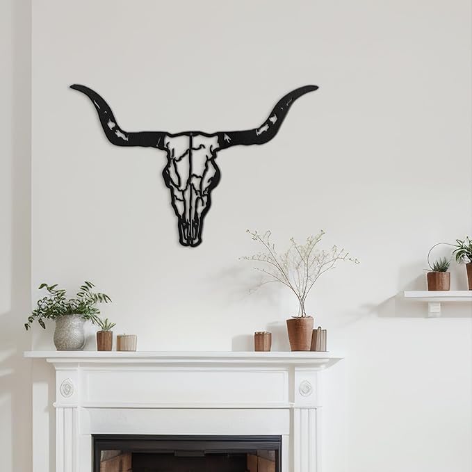 SIGNLEADER Metal Wall Art Decor Bull Head Minimalist Modern Abstract Wall Sculpture Hangings Home Decoration for Living Room, Bedroom, Bathroom, Kitchen, Outdoor - 18" Black