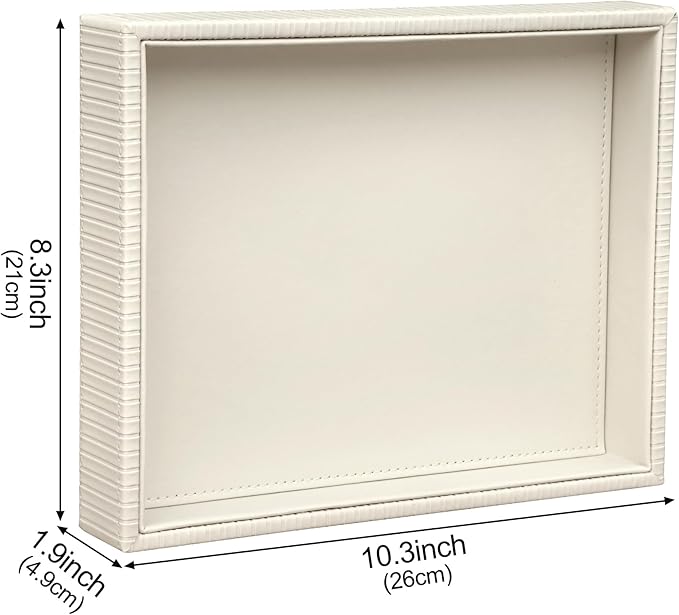 HofferRuffer Faux Leather Vanity Tray, Elegant Desktop Storage Organizer, Decorative Catchall for Perfume, Bathroom Valet, Nightstand or Dresser, 10.2 x 8.4 x 1.8 inches (CreamWhite Stripe)