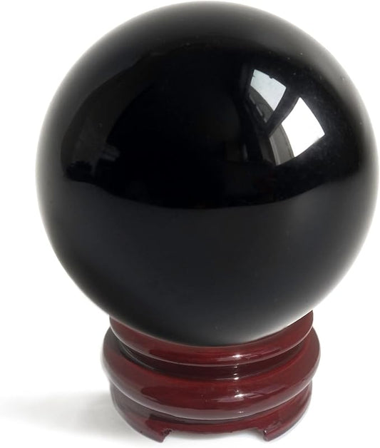 Mina Heal Black Obsidian Crystal Ball for Meditation, Divination, and Feng Shui – Large Obsidian Sphere for Décor