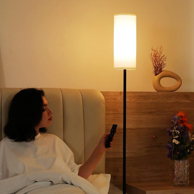Ambimall Floor Lamps for Living Room, 64" Modern Floor Lamp with Remote Control and Stepless Dimmable Colors Temperature & Brightness, Standing Lamps for Living Room Bedroom Office, 9W Bulb Included