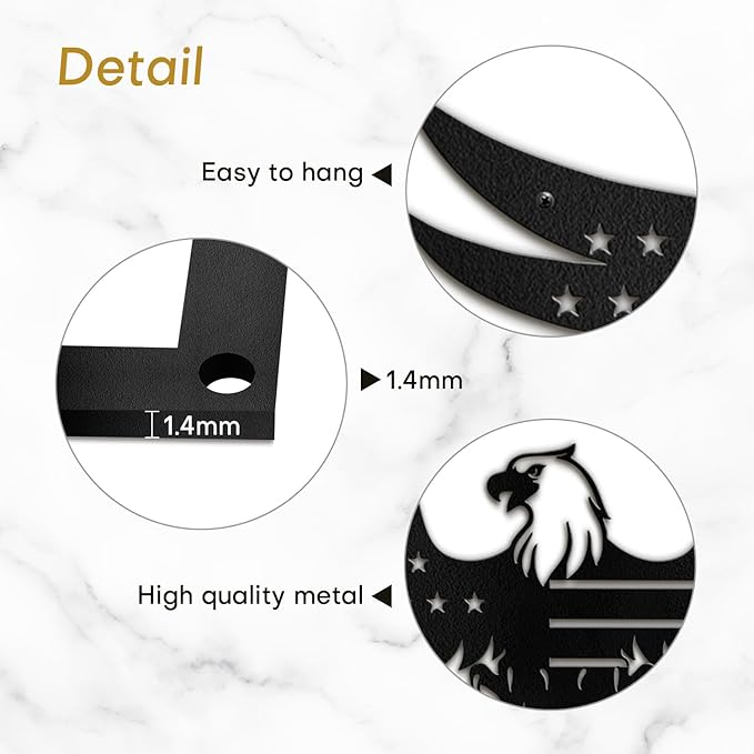 SIGNLEADER Metal Wall Art Decor Eagle Wearing American Flag Minimalist Modern Abstract Wall Sculpture Hangings Home Decoration for Living Room, Bedroom, Bathroom, Kitchen, Outdoor - 18" Black