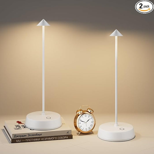 Cordless Table Lamps Rechargeable, 6000mAh LED Battery Operated Desk Lamp, Portable Outdoor Waterproof Touch Stepless Dimmable Wireless Table Light for Dining Restaurant Home Patio (White-2PC)