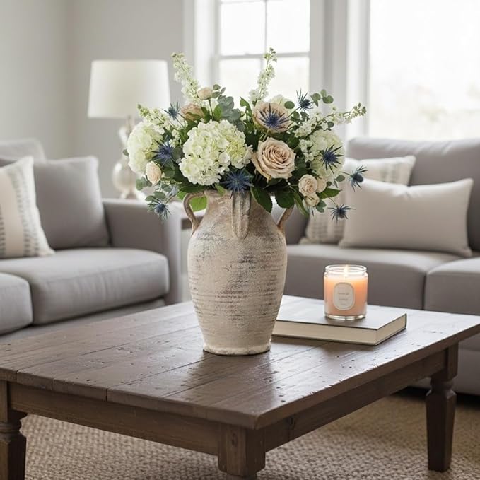 Emotionally Grounded Vase, Vaseking Large Ceramic Rustic Vase with 4 Handles, 10.83 inch Minimalist Decorative Farmhouse Tall Vases for Home Decor, Living Room, Enterway, Table Decoration, Neutral