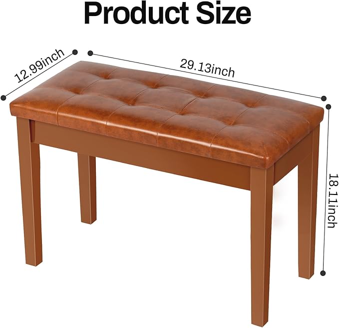 AODSK Wooden Duet Piano Bench with Padded Cushion and Storage Compartment for Music Books 29.13''x12.99''x18.11''(Brown)