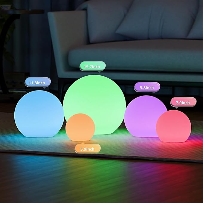 FUYO Smart Table Lamp, 8-inch Rechargeable LED Globe Orb Light with App/Remote Control, IPX6 Water-Resistant, 16 Colors & 4 Modes, Sphere Night Light for Home Bedroom Pool Garden Decor