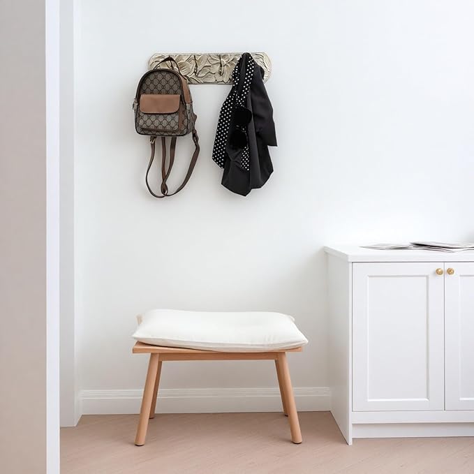 Decorative Wall Mounted Coat Rack with 4 Hooks, Rustic Wood Wall Organizer for Hanging Coats, Hats, Towels, Bags,Jackets, Keys (Champagne Gold)