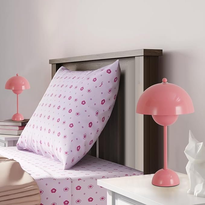 COSYLUX Modern Small Table Lamp for Bedroom, Cute Dome Shade Reflecting Light Reading Lamp for Living Room, Kid's Room, Study, Office, Beside Bedside Nightstand Desk Lamp(Light Pink)