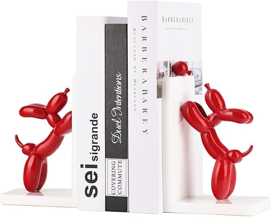 Cute Balloon Dog Bookends - Animal Book Stoppers for Kids' Books, Unique Home Office Decor