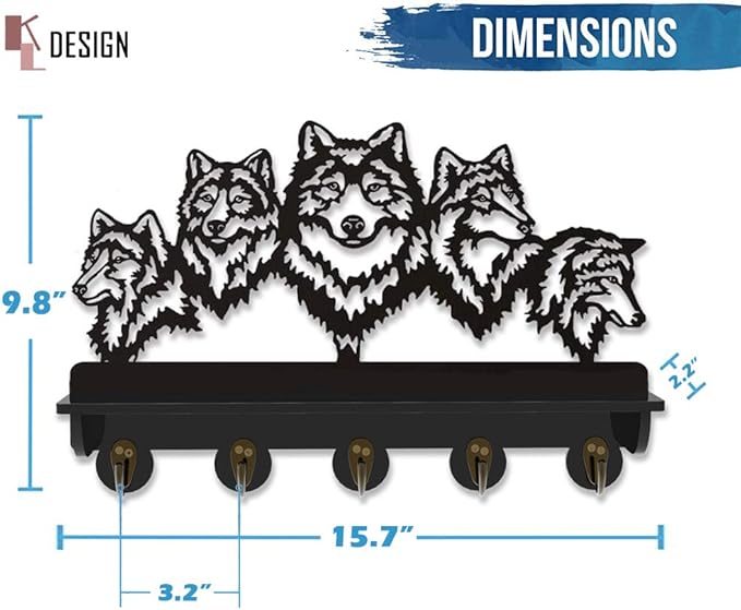 KingLive Wolf Wall Mount Coat Rack,Animal Wall Shelf with Heavy Duty Coat Hooks, Home Living Room Bedroom Decor for Hallway Kitchen Office Entryway, Wolf Wall Hook Gifts for Men(5 Hooks)