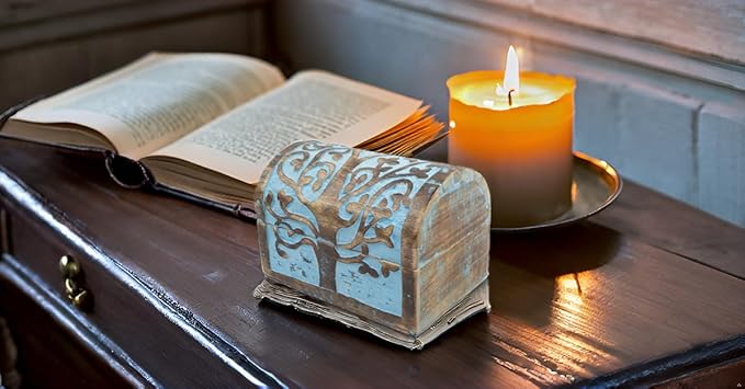 Great Birthday Gift Ideas Handmade Decorative Wooden Jewelry Box With Tree of Life Carvings Jewelry Organizer Keepsake Box Treasure Chest Trinket Holder Watch Box Storage Lock Box (Blue Wash Finish)