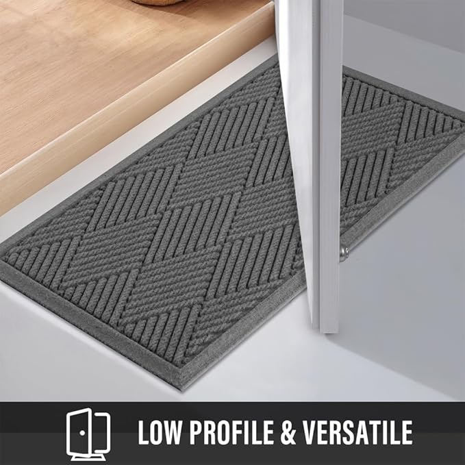 HIYARD Sturdy Front Door Mat, Absorbent Muddy Dirt Resist Welcome Door Mats Outdoor Indoor, Stain and Fade Resistant, Non-Slip Rubber Backing Low Profile Doormat for Entryway, 30×17, Charcoal