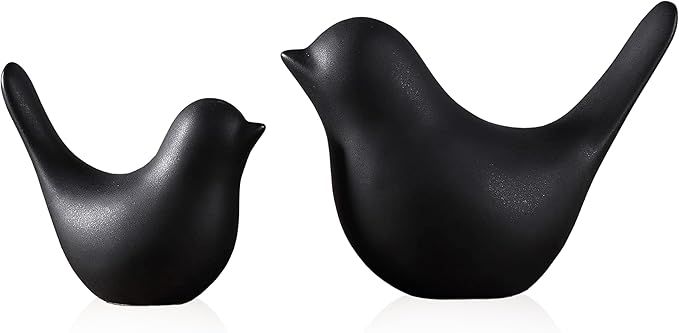 Black Bird Statue Set – Small and Large, Modern Tabletop Sculptures for Living Room, Mantel, Shelf, Console, Entryway, Fireplace, Bedroom, Home Accents, Contemporary Bird Decorations