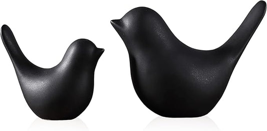 Black Bird Statue Set – Small and Large, Modern Tabletop Sculptures for Living Room, Mantel, Shelf, Console, Entryway, Fireplace, Bedroom, Home Accents, Contemporary Bird Decorations
