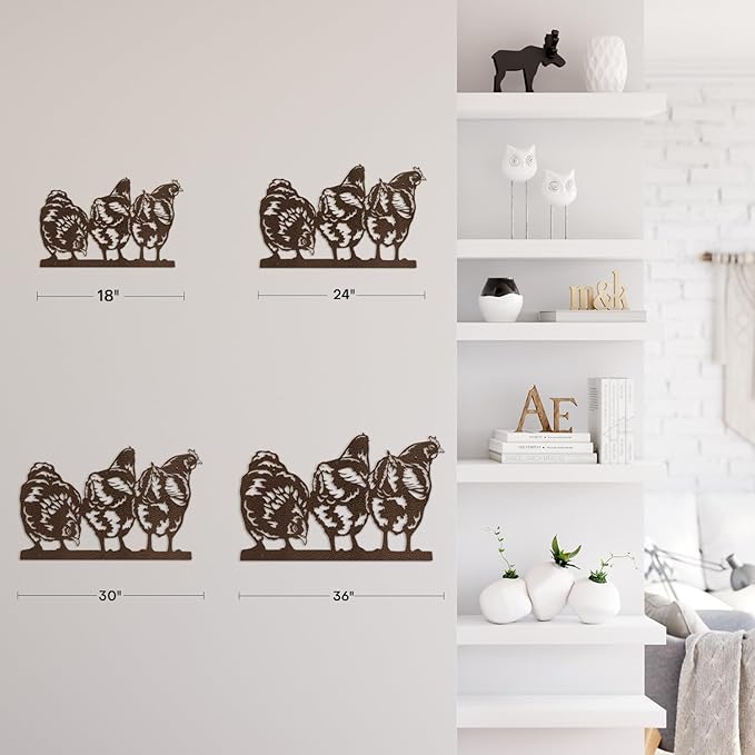 SIGNLEADER Metal Wall Art Decor Farmhouse Trio of Chickens Minimalist Modern Abstract Wall Sculpture Hangings Home Decoration for Living Room, Bedroom, Bathroom, Kitchen, Outdoor - 18" Bronze