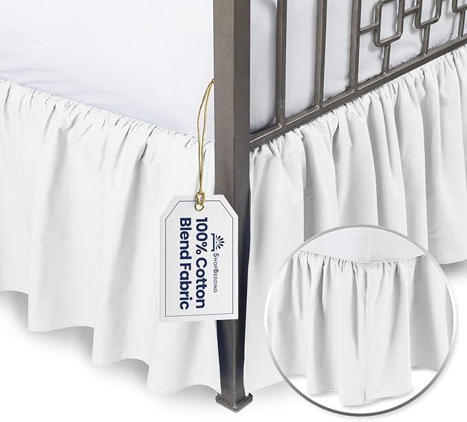 BLISSFORD White Bed Skirt Twin Size 21 inch Drop - with Split Corners - Cotton Blend Ruffle Bed Skirt, Dust Ruffle with Platform White Twin Bedskirt, Machine Washable