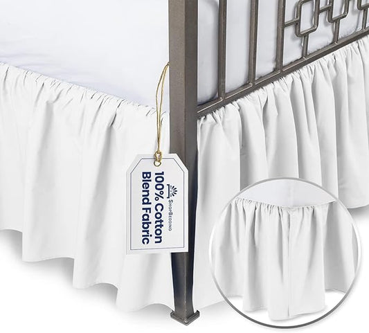 BLISSFORD White Bed Skirt King Size 21 inch Drop - with Split Corners - Cotton Blend Ruffled Bedskirt, Dust Ruffle with Platform, White King Bed Skirt, Machine Washable