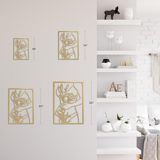 SIGNLEADER Metal Wall Art Decor Women Body Line Modern Abstract Wall Sculpture Hangings Home Decoration for Living Room, Bedroom, Bathroom, Kitchen, Outdoor - 18" Gold