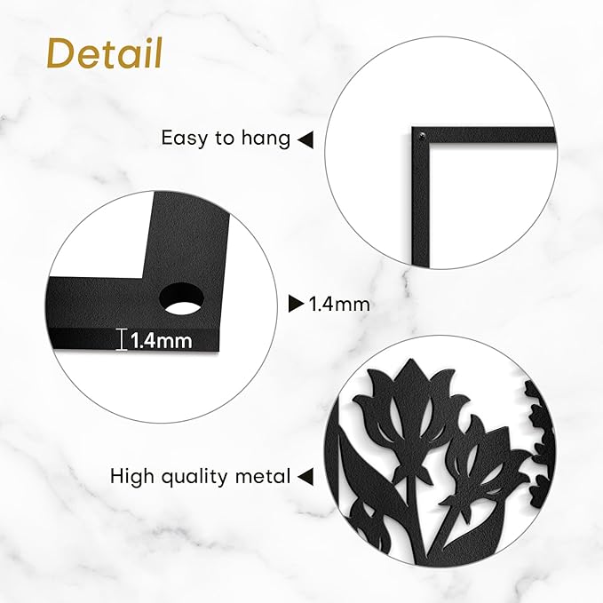 SIGNLEADER Metal Wall Art Decor Botanical Flowers Minimalist Modern Abstract Wall Sculpture Hangings Home Decoration for Living Room, Bedroom, Bathroom, Kitchen, Outdoor - 18" Black