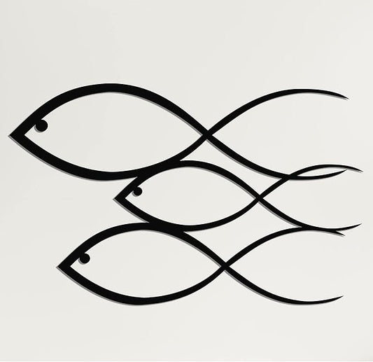 Animlas Metal Wall Art Works - Fish Family Metal Wall Decor Home Office Decoration Bedroom Living Room Decor (18"W x 10"H / 46x25cm)