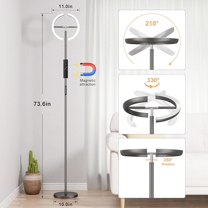 PreeOtti Floor Lamps for Living Room, 40W/2400LM LED Floor Lamp with Touch & Remote Control, 70" Tall Standing Lamp Stepless Dimmable, Modern Torchiere Corner Lamp for Bedroom, Office - Grey