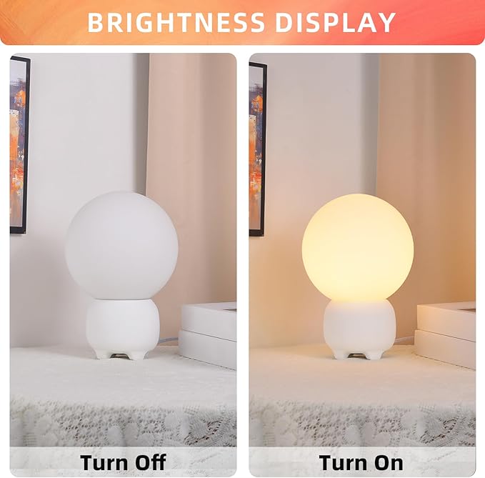 Arturesthome Bedside Table Lamp for Bedroom Nightstand Table Lamp for Living Room,White Night Stand Light Lamp with Round Shade,Modern Bedroom Lamp