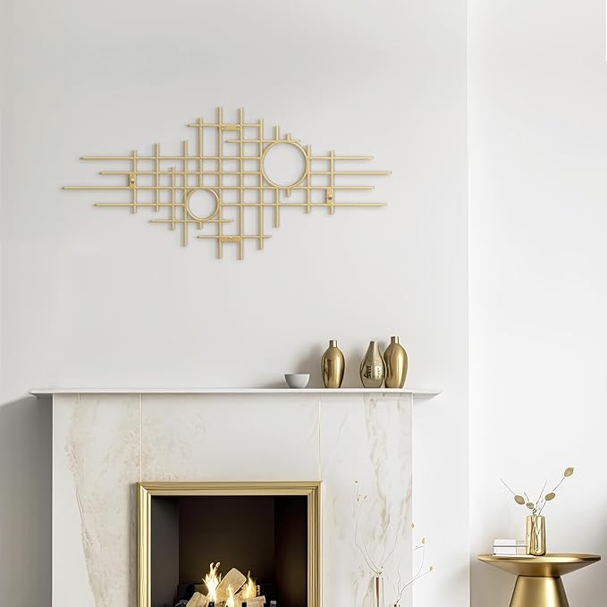 SIGNLEADER Metal Wall Decor Round Circle Abstract Minimalist Modern Luxury Wall Sculpture Hangings 3D Statue Home Decoration for Living Room, Bedroom, Bathroom, Kitchen, Fireplace, Office - 18" Gold