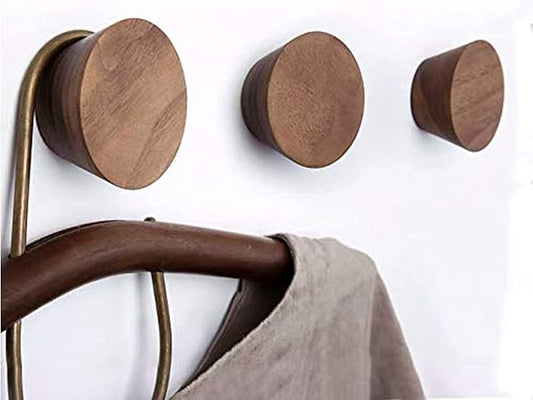 myKimono 3 Piece Natural 3 PCS, Natural Wooden Coat Hooks, Wall Mount Single Hat Bag Hooks, Decorative Cone Hooks (Black walunt)