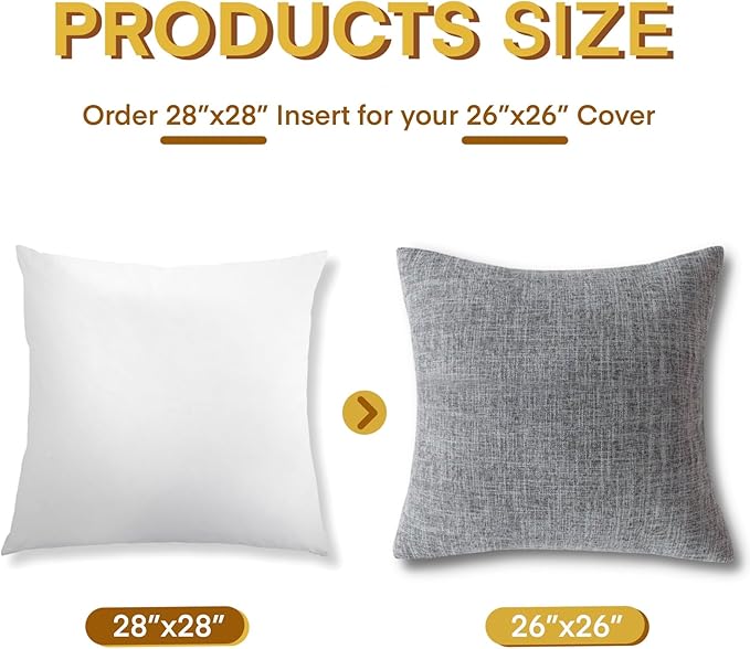 Ichrysania Down and Feather Euro Pillows Set of 1, Square Decorative Throw Pillows for Couch, Sofa, Chair, Bed,or Floor Cushions 28x28 (Inch, 28, 28x28)