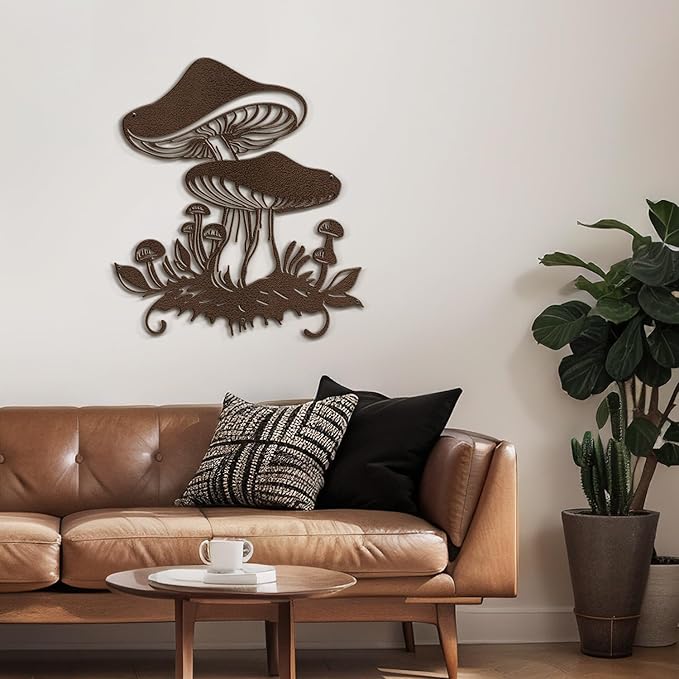 SIGNLEADER Metal Wall Art Decor Mushroom Cottagecore Modern Abstract Wall Sculpture Hangings Home Decoration for Living Room, Bedroom, Bathroom, Kitchen, Outdoor - 18" Bronze