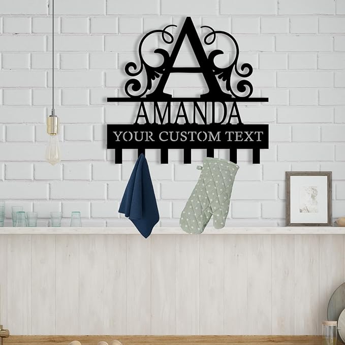 Personalized Monogram Metal Key Holder for Wall, Metal Wall Mount Custom Name Hooks, Key Hanger Decor, Key Rack Wall Mount for Front Door, Key Organizer for Hallway, Wall Key Rack, Housewarming Gift