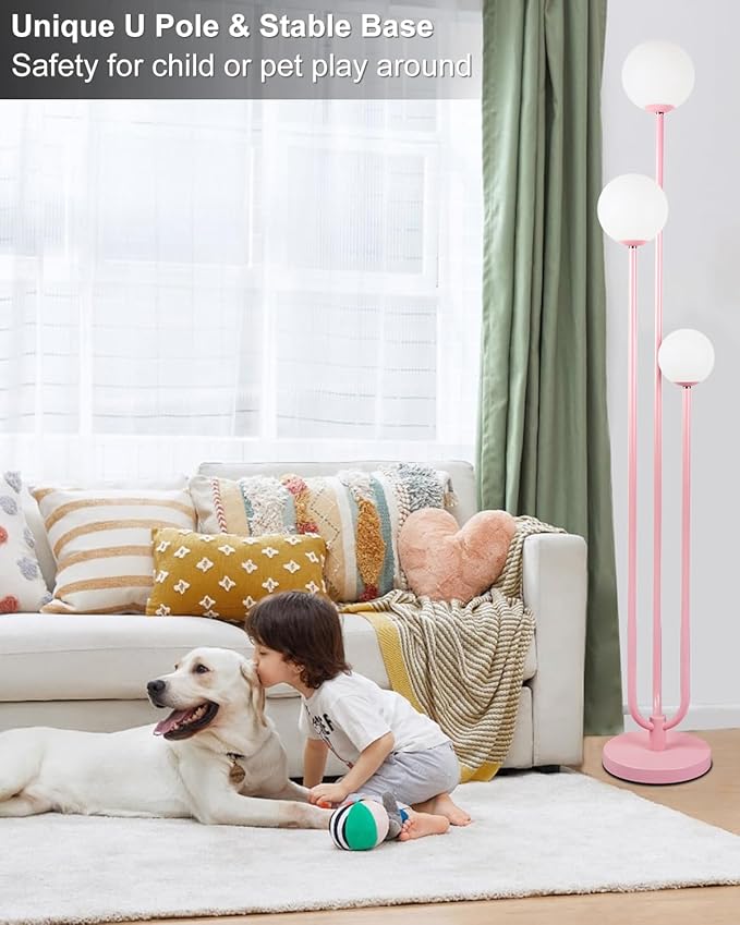 ACOHOOK 63IN 3-Light Dimmable Floor Lamp, Unique Candle Holder Style Pink Tall Standing Lamps with 3000K G9 Bulbs for Reading, Mid Century Modern Floor Lamp for Living Room Bedroom Office