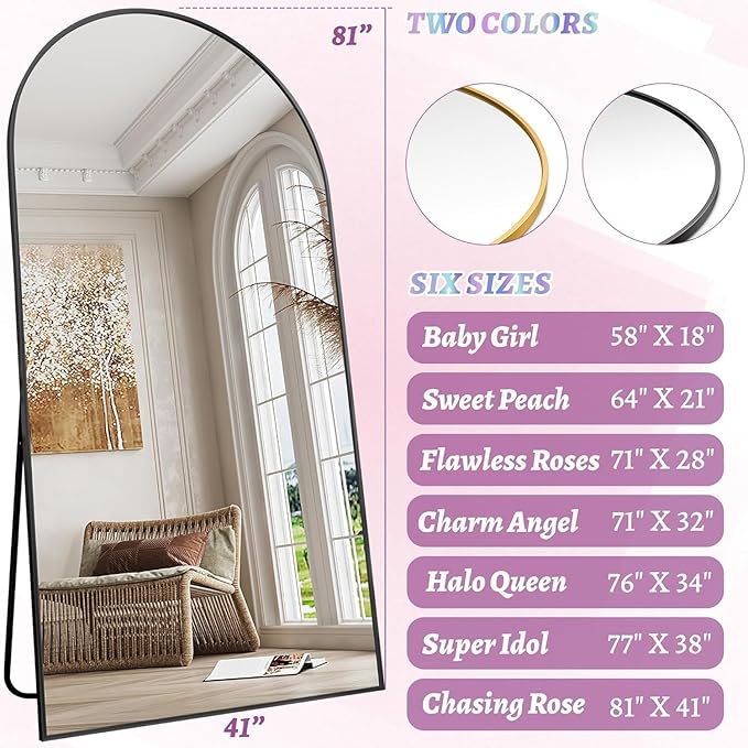 Floor Mirror, 58"×18" Full Length Mirror with Stand for Bedroom Living Room, Black