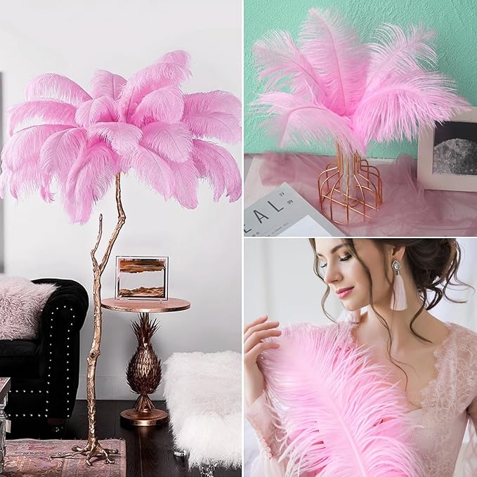NEWONG 30pcs Pink Ostrich Feathers Natural Bulk 9-12inch(23-30cm) Vase Craft Wedding Home Party Centerpieces Christmas Day Decoration