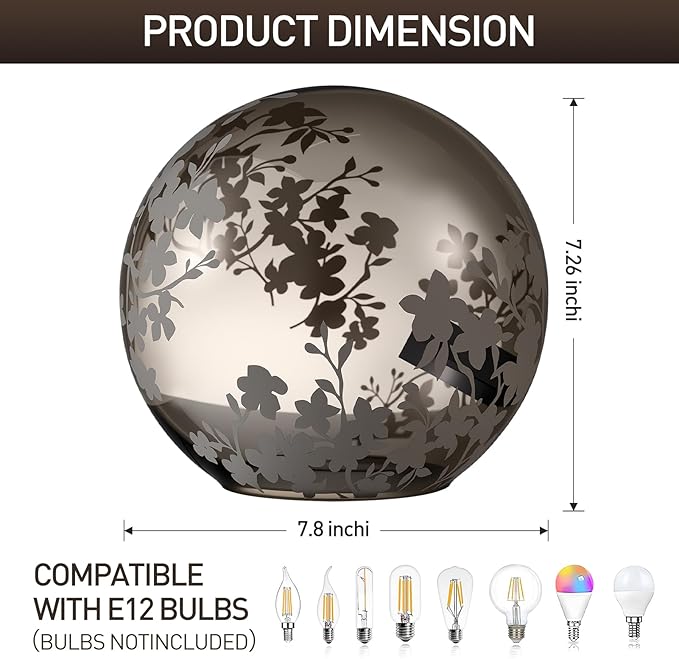 7.8 Inch Ball Table Lamp with Glass Shade Stylish Ball Light Lamp for Bedroom Living Room and Bookshelf Modern Design Perfect for Home Decor, Without Bulb (Grey Flower)