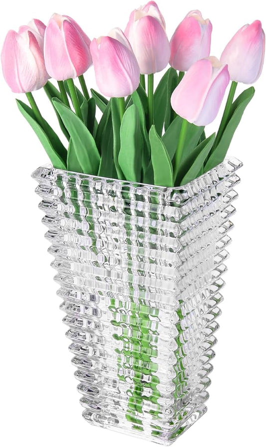 Faux Flowers in Vase, Artificial Pink Tulips Flowers Floral Arrangements with Glass Vase Flower vases with Bouquet for Table Centerpiece, Coffee Table Decor, Home Kitchen, Living Room, Bathroom Decor