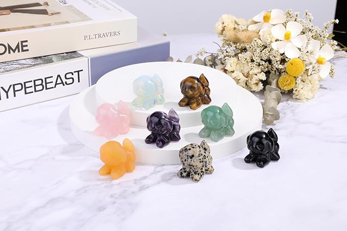 Jovivi Natural Black Obsidian Crystal Lying Dog Statue Home Decor Carved Mini Gemstone Puppy Dog Figurines Pocket Sculpture Reiki Healing Stones Decorative Ornament Gift