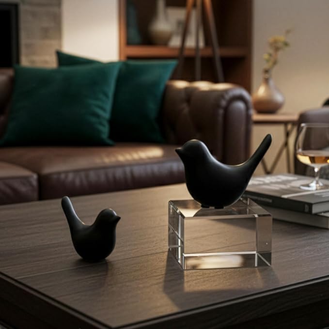 Black Bird Statue Set – Small and Large, Modern Tabletop Sculptures for Living Room, Mantel, Shelf, Console, Entryway, Fireplace, Bedroom, Home Accents, Contemporary Bird Decorations