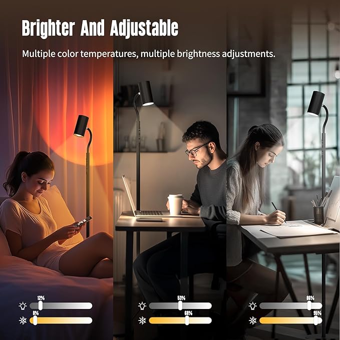 GLOWRIUM Reading Light Floor Lamp, 68 Inch Standing Lamp for Living Room with Reading & Mood Light, Dual-Head, 17W LED Stepless Dimming with Remote, Adjustable Height Gooseneck for Office Dining Room