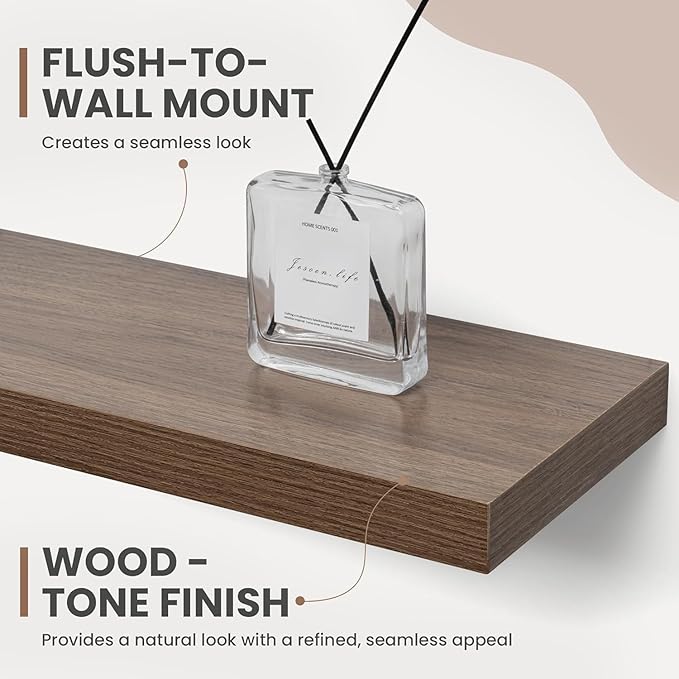 55 Inch Floating Shelves, 8 Inch Deep Floating Shelves for Wall, Hanging Shelf with Invisible Brackets, Deep Shelves for Bathroom, Bedroom, Living Room, Walnut, Set of 2
