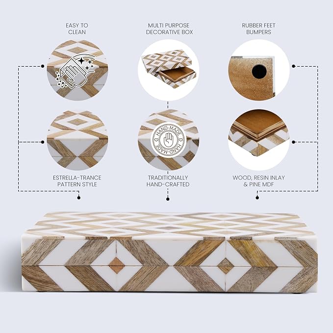 Handicrafts Home Decorative Remote Holder Box 10x2.5 – Slim Organizer Box with Lid for TV Remotes, Coffee Table Décor, Modern Shelf Box, Boho Home Décor Accent, Black and White Decorative Storage Box