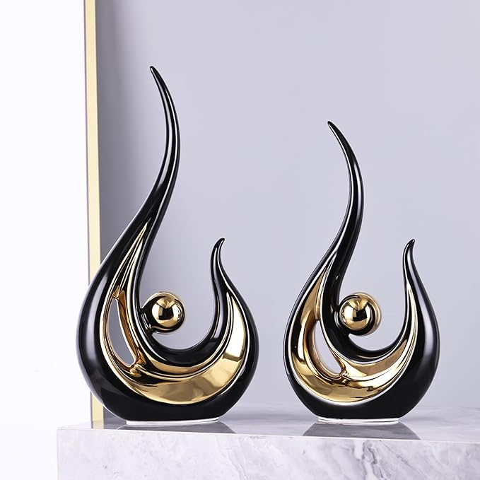 LCCCK Modern Abstract Art Home Decor Accent, Contemporary Statues Coffee Table Decor for Living Room, Table Centerpieces for Dining Room, Ceramic Sculptures and Gold Knick Knacks for TV Stand Decor