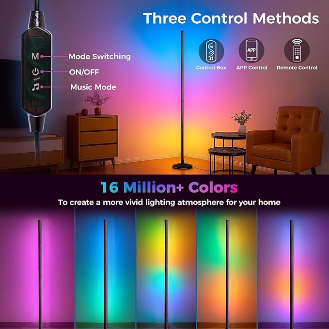DomeStar Smart RGBIC Corner Floor Lamp, Ambient Lighting 16 Million DIY Color Changing Standing Led Lights Unique Lamps with Music Mode and Timing for Living Rooms, Gaming Rooms, Aesthetic Home Decor